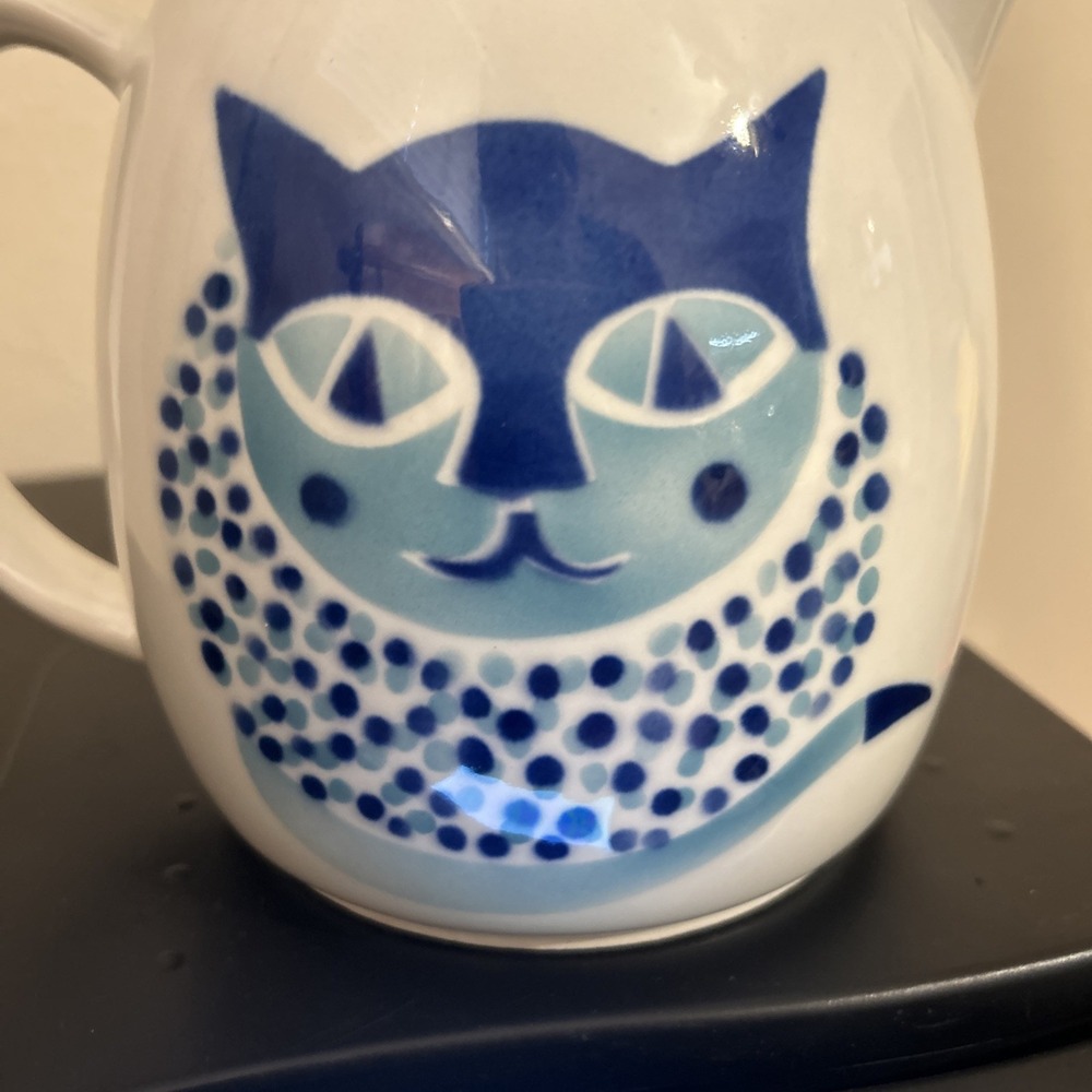 Vintage Mid Century Modern Arabia Finland Kitty Cat Pitcher Kaj Frank Kissa Blue - Picture 11 of 12